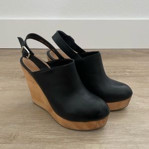 Leather & Wood wedge heel